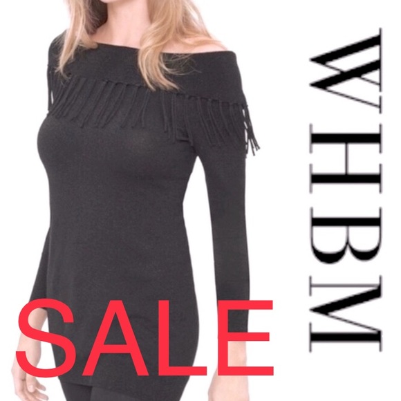 Tunic sweater black metallic sweater White House BM On Off shoulder fringed look - Picture 1 of 16
